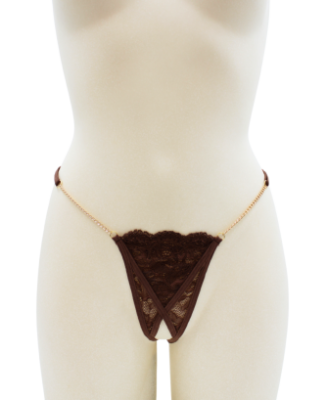 String en dentelle marron ouvert avec chaînes dorées 